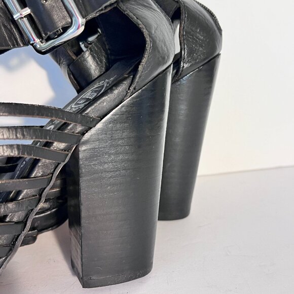 Jeffrey Campbell Havana Last Leather Black Fisherman Huarache Heels sz 9 - Picture 4 of 13